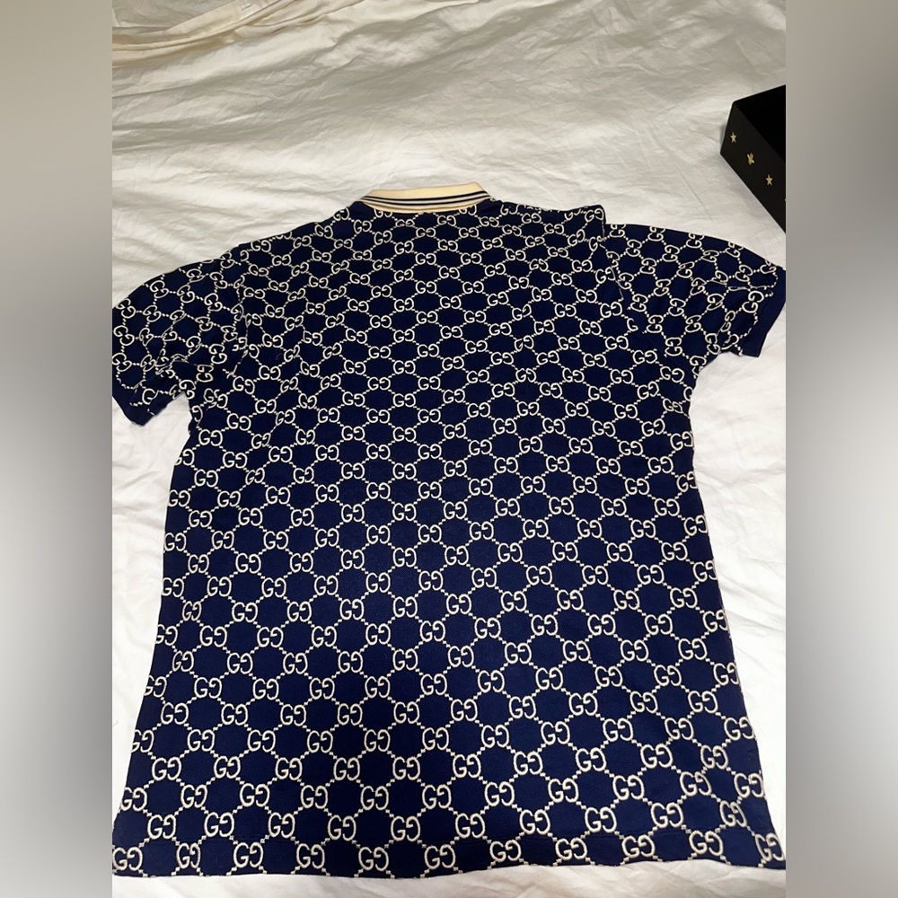 GUCCI Men's Navy GG Pattern Polo / worn once comes with everything - Picture 4 of 7